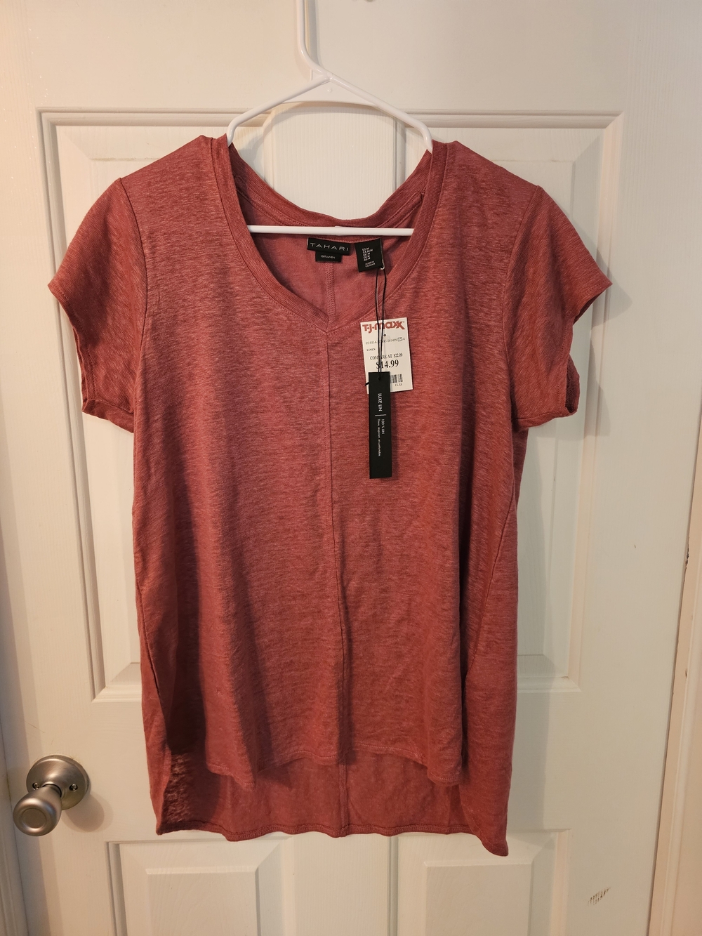 Tahari Heathered Pink Short Sleeve V-Neck Tee